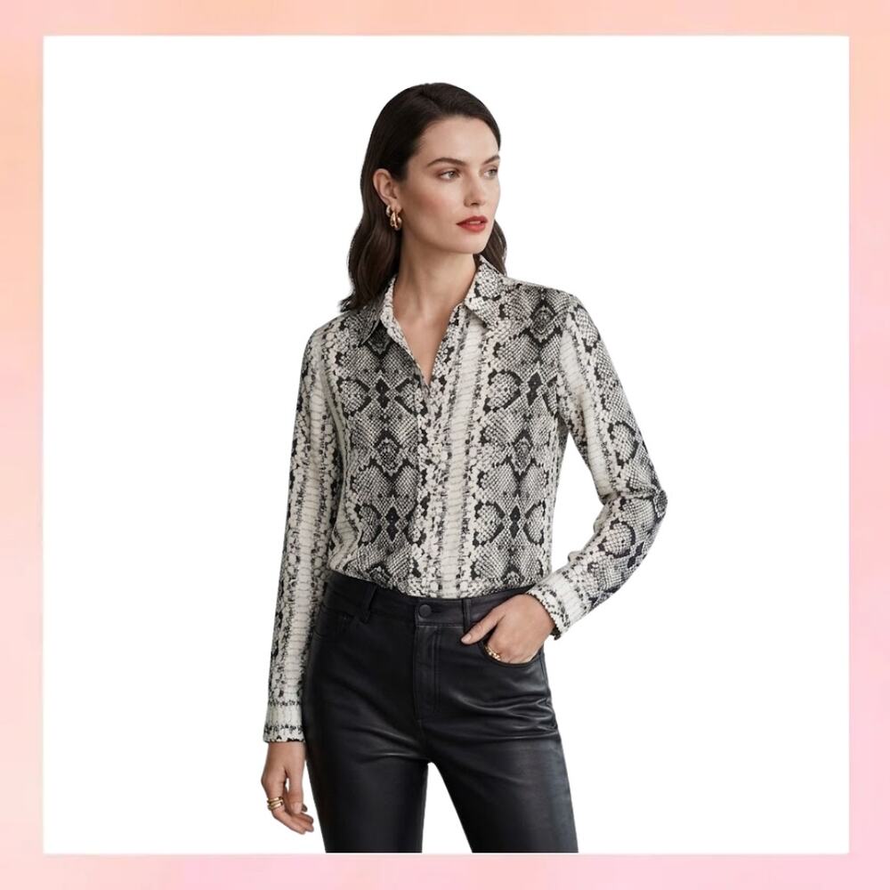 THE SHIRT by Rochelle Behrens Snake Print Long Sleeve Button Down M